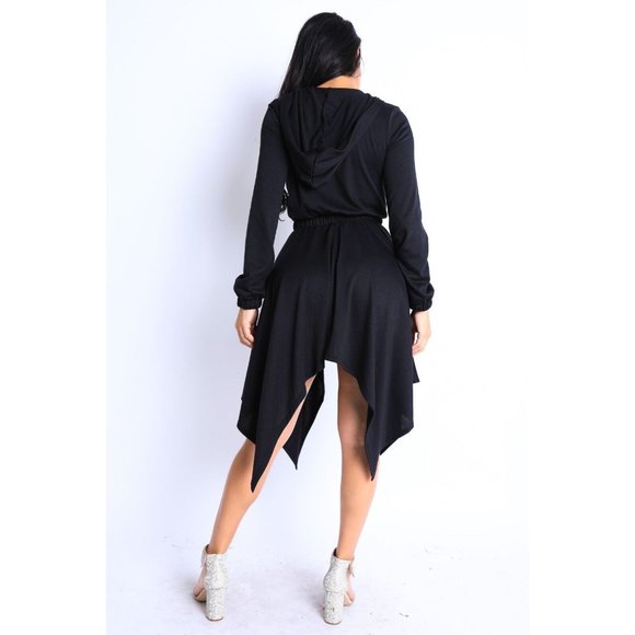 Women's Long Sleeves Hooded Drape Dress Full Zipper Dress Jacket Dress - Picture 9 of 11